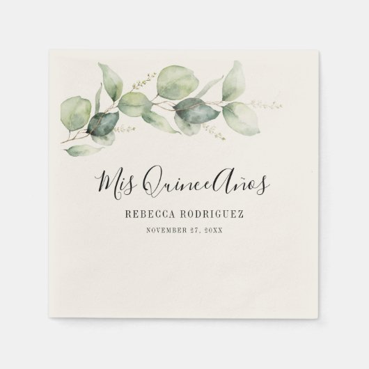 Eukalyptus Greenery 15. Geburtstag Serviette (Vorderseite)