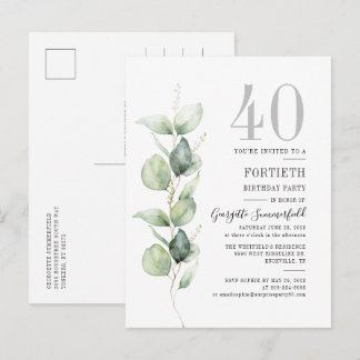 Eukalyptus Greenery 40. Geburtstag Botanisches Par Einladungspostkarte