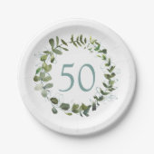 Eukalyptus Greenery 50. Geburtstag Pappteller (Vorderseite)