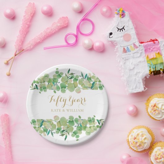 Eukalyptus Greenery 50. Goldenes Hochzeitstag Pappteller (Party)