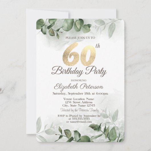 Eukalyptus Greenery 60. Geburtstag Einladung (Vorderseite)