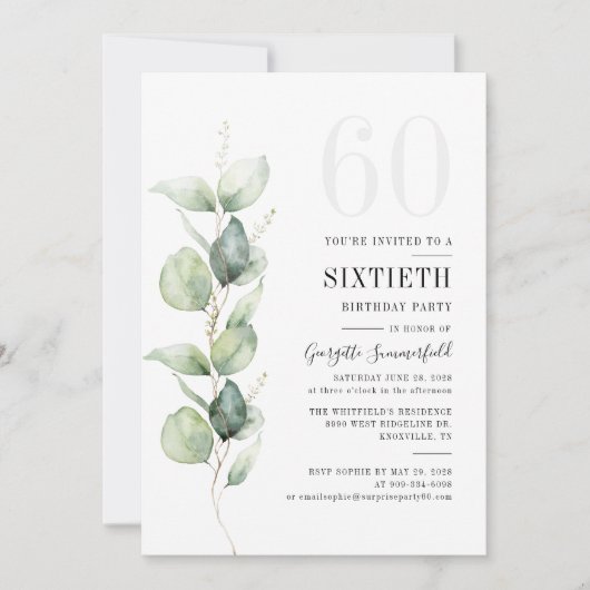 Eukalyptus Greenery 60. Geburtstagsparty Einladung (Vorderseite)