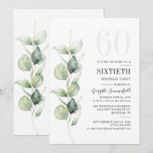 Eukalyptus Greenery 60. Geburtstagsparty Einladung (Vorne/Hinten)