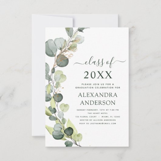 Eukalyptus Greenery Abschluss Class of 2023 Einladung (Vorderseite)