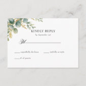 Eukalyptus Greenery and Gold Wedding RSVP Begleitkarte (Vorderseite)