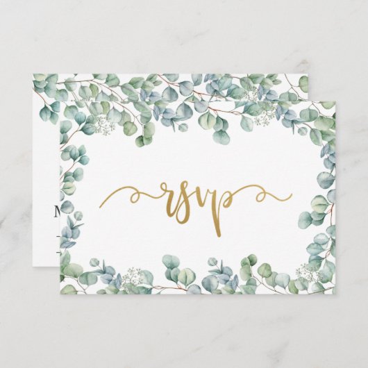 Eukalyptus Greenery and Gold Wedding RSVP Card (Vorne/Hinten)