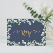 Eukalyptus Greenery and Gold Wedding RSVP Card Karte (Stehend Vorderseite)