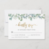 Eukalyptus Greenery and Gold Wedding RSVP Card Karte (Rückseite)