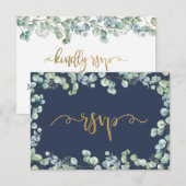 Eukalyptus Greenery and Gold Wedding RSVP Card Karte (Vorne/Hinten)