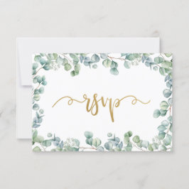 Eukalyptus Greenery and Gold Wedding RSVP Card Karte