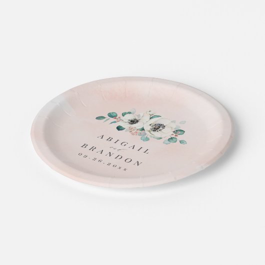 Eukalyptus Greenery Anemone Rustikale Hochzeit Pappteller (Schrägansicht)