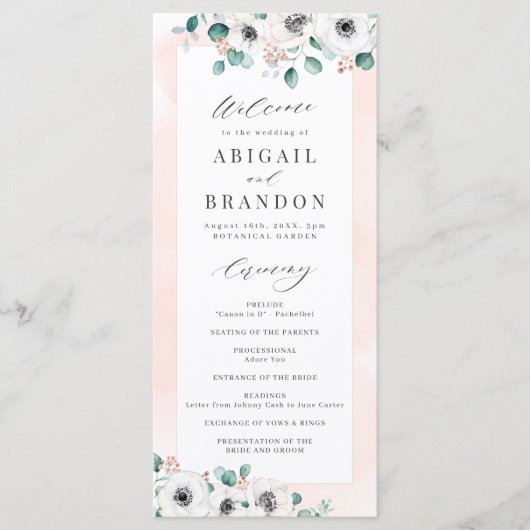 Eukalyptus Greenery Anemone Rustikale Hochzeit Programm (Vorderseite)