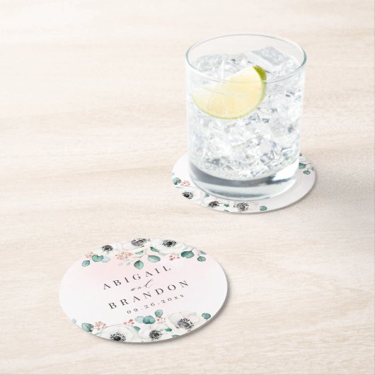 Eukalyptus Greenery Anemone Rustikale Hochzeit Runder Pappuntersetzer (Vor Ort)