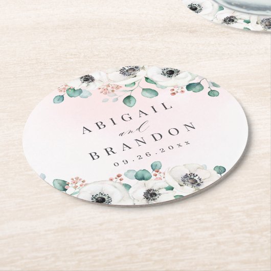 Eukalyptus Greenery Anemone Rustikale Hochzeit Runder Pappuntersetzer (Angewinkelt)