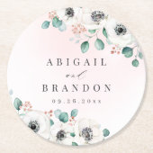 Eukalyptus Greenery Anemone Rustikale Hochzeit Runder Pappuntersetzer (Vorderseite)