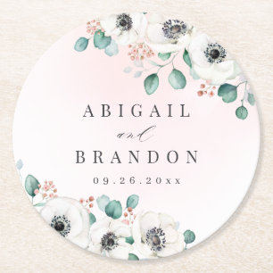 Eukalyptus Greenery Anemone Rustikale Hochzeit Runder Pappuntersetzer