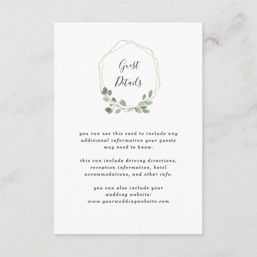 Eukalyptus Greenery | Angaben zur geometrischen Ho Begleitkarte (Vorderseite)