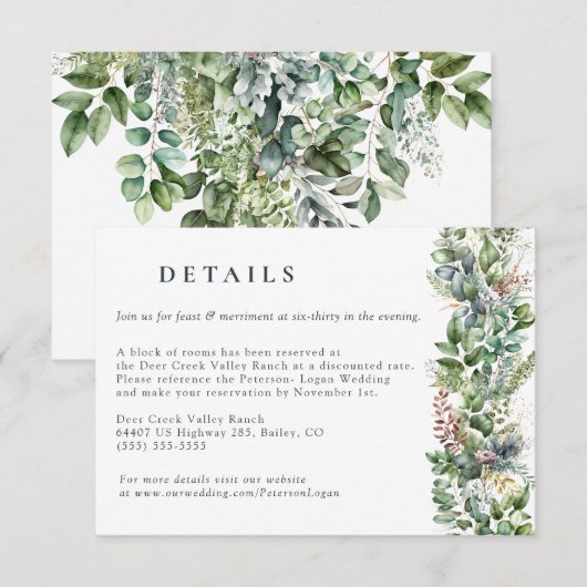 Eukalyptus Greenery | Angaben zur Hochzeit Begleitkarte (Vorne/Hinten)