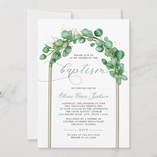 Eukalyptus Greenery Arch Taufe Einladung (Vorderseite)
