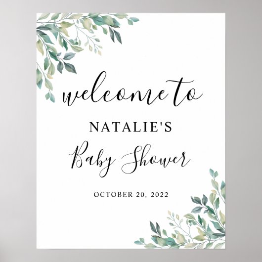 Eukalyptus Greenery Baby Dusche Begrüßungszeichen Poster (Vorne)