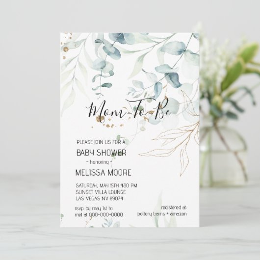 Eukalyptus Greenery Baby Dusche Einladung (Stehend Vorderseite)