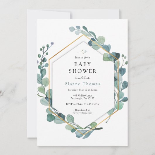 Eukalyptus Greenery Baby in Bloom Baby Shower Einladung (Vorderseite)