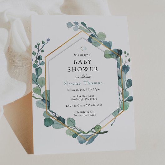 Eukalyptus Greenery Baby in Bloom Baby Shower Einladung
