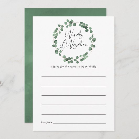 Eukalyptus Greenery Baby Shower Advice Hinweiskarte (Vorne/Hinten)