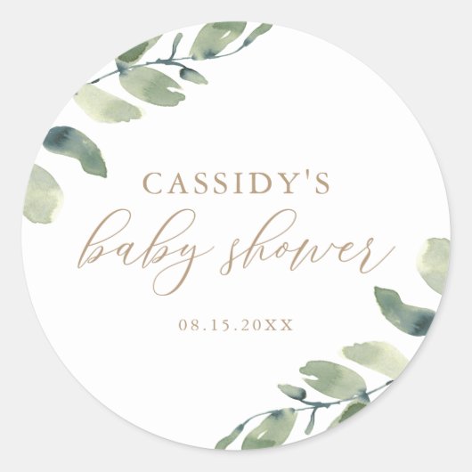 Eukalyptus Greenery Baby Shower Classic Round Stic Runder Aufkleber (Vorderseite)