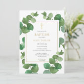Eukalyptus Greenery Baptisse Christening Einladung (Stehend Vorderseite)
