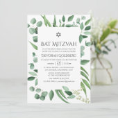 Eukalyptus Greenery Bat Mitzvah Einladung (Stehend Vorderseite)