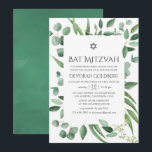 Eukalyptus Greenery Bat Mitzvah Einladung<br><div class="desc">Leaf grüne Silber-Dollar Fledermaus mitzvah Einladung mit geometrischen Rahmen und handschriftlich Typografie entwickelt,  um schnell und einfach auf Ihre Event-Spezifikationen angepasst werden.</div>