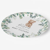 Eukalyptus Greenery Bear Couples Baby Shower Pappteller (Schrägansicht)