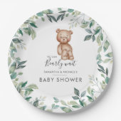 Eukalyptus Greenery Bear Couples Baby Shower Pappteller (Vorderseite)
