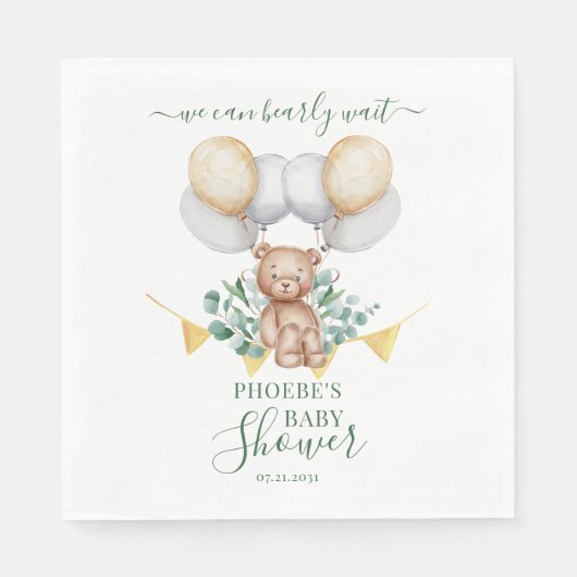 Eukalyptus Greenery Bearly Wait Baby Shower Paper Serviette (Vorderseite)