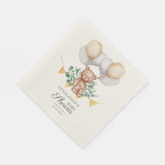 Eukalyptus Greenery Bearly Wait Bear Baby Shower Serviette (Ecke)