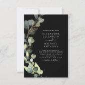 Eukalyptus Greenery Black Elegant Wedding Einladung (Vorderseite)