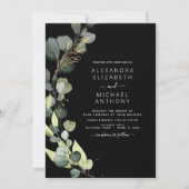 Eukalyptus Greenery Black Elegant Wedding Einladung (Vorderseite)