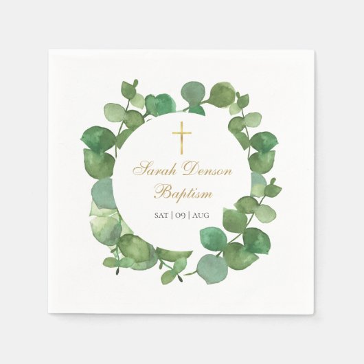 Eukalyptus Greenery Bloral Baptisse Christening Serviette (Vorderseite)