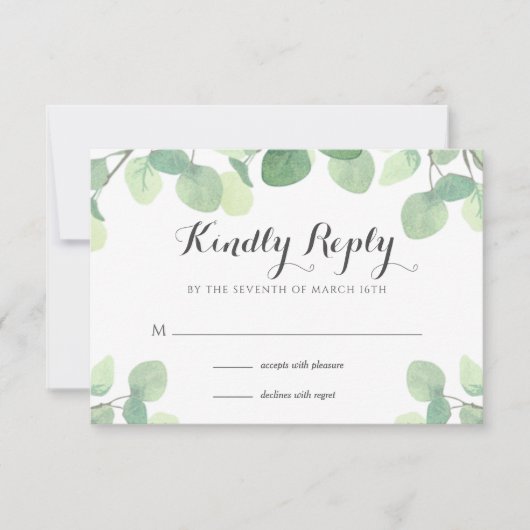 Eukalyptus Greenery Bloral Wedding RSVP Card (Vorderseite)