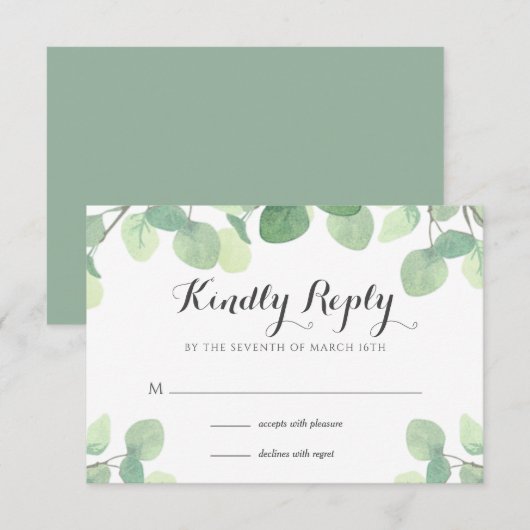 Eukalyptus Greenery Bloral Wedding RSVP Card Karte (Vorne/Hinten)