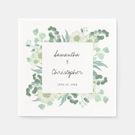 Eukalyptus Greenery Blume Handwriting Wedding Serviette (Vorderseite)