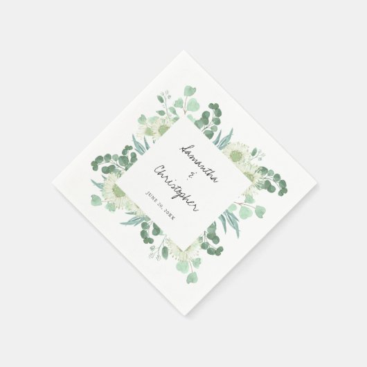 Eukalyptus Greenery Blume Handwriting Wedding Serviette (Ecke)