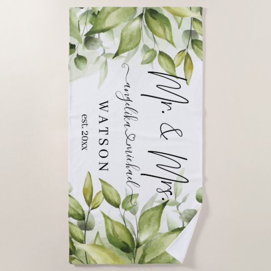 Eukalyptus Greenery Blush Modernes, trendy Script Strandtuch (Vorderseite)