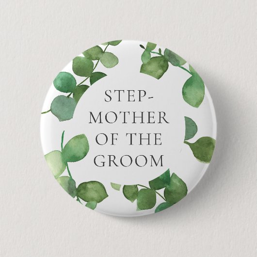 Eukalyptus Greenery Boho Floral Wedding Name Button (Vorderseite)