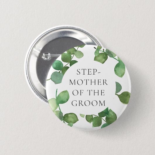 Eukalyptus Greenery Boho Floral Wedding Name Button (Vorne & Hinten)