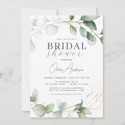 Eukalyptus Greenery Boho Rustikales Brautparty Einladung (Vorderseite)