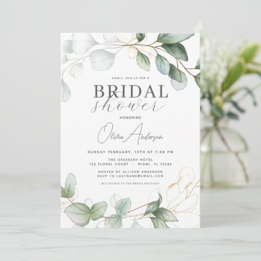 Eukalyptus Greenery Boho Rustikales Brautparty Einladung (Stehend Vorderseite)