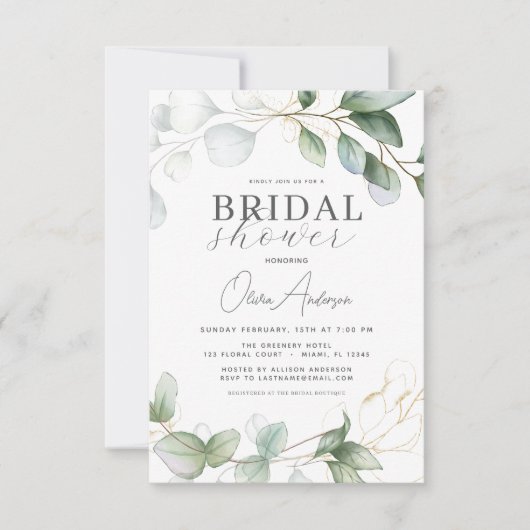 Eukalyptus Greenery Boho Rustikales Brautparty Einladung (Vorderseite)