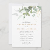 Eukalyptus Greenery Boho Sage Green Gold Wedding Einladung (Vorderseite)